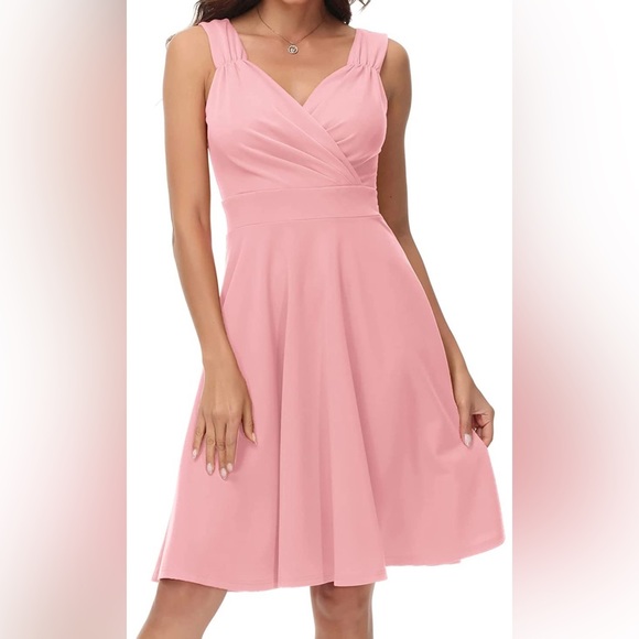 Grace Karin Dresses & Skirts - GRACE KARIN Women's Sleeveless Wrap V-Neck A-line Pink Dress